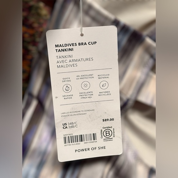 NEW Athleta Maldives Grey Abstract Tankini Set Eco Swimwear Bra Women’s 34B/C - Picture 8 of 12